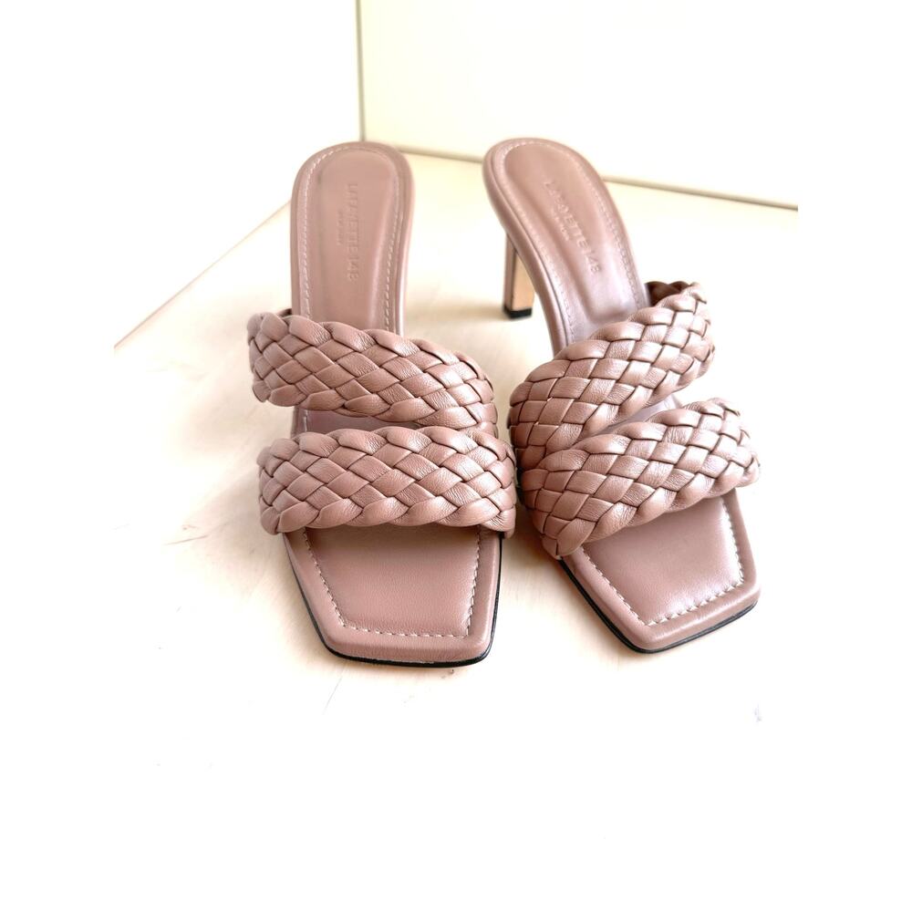 Lafayette 148 New York Marcella Kitten Heel Mule Sandals Taupe EU 36.5